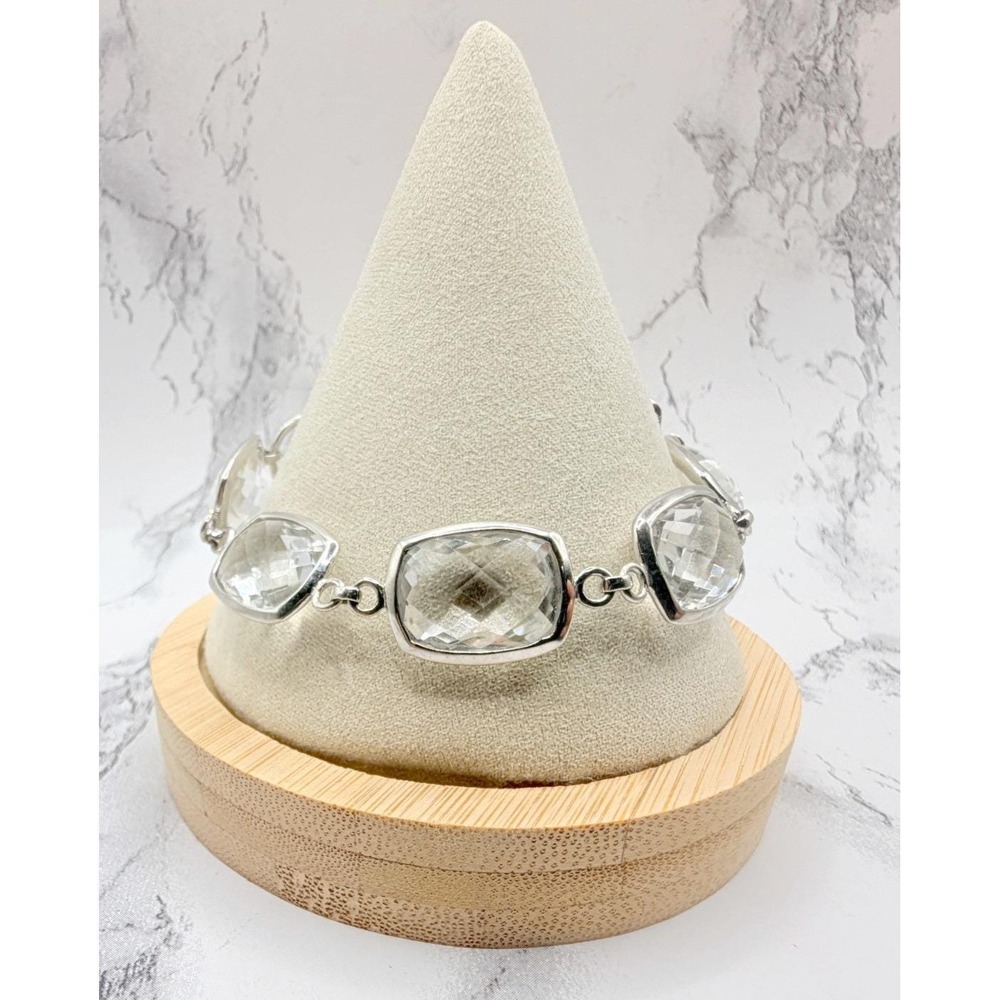 KHR India 925 Sterling Silver White Topaz Bracelet Adjustable 21.3 grams